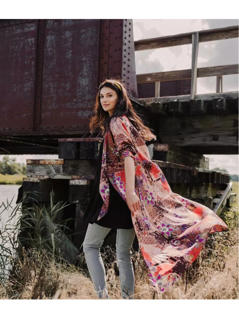 GIMMICKS Floral BOHEMIAN Long Sleeve KAFTAN KIMONO Vintage Vibes Duster WOMENS M